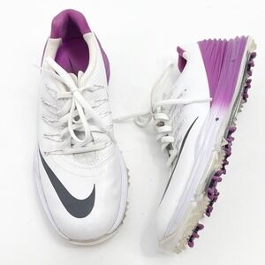 Nike Lunar Control Golf Shoes White Purple Womens Size 7.5 Spiked